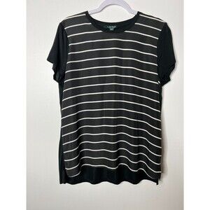 Lauren Ralph Lauren Top Womens Large Black Striped Short Sleeve Blouse